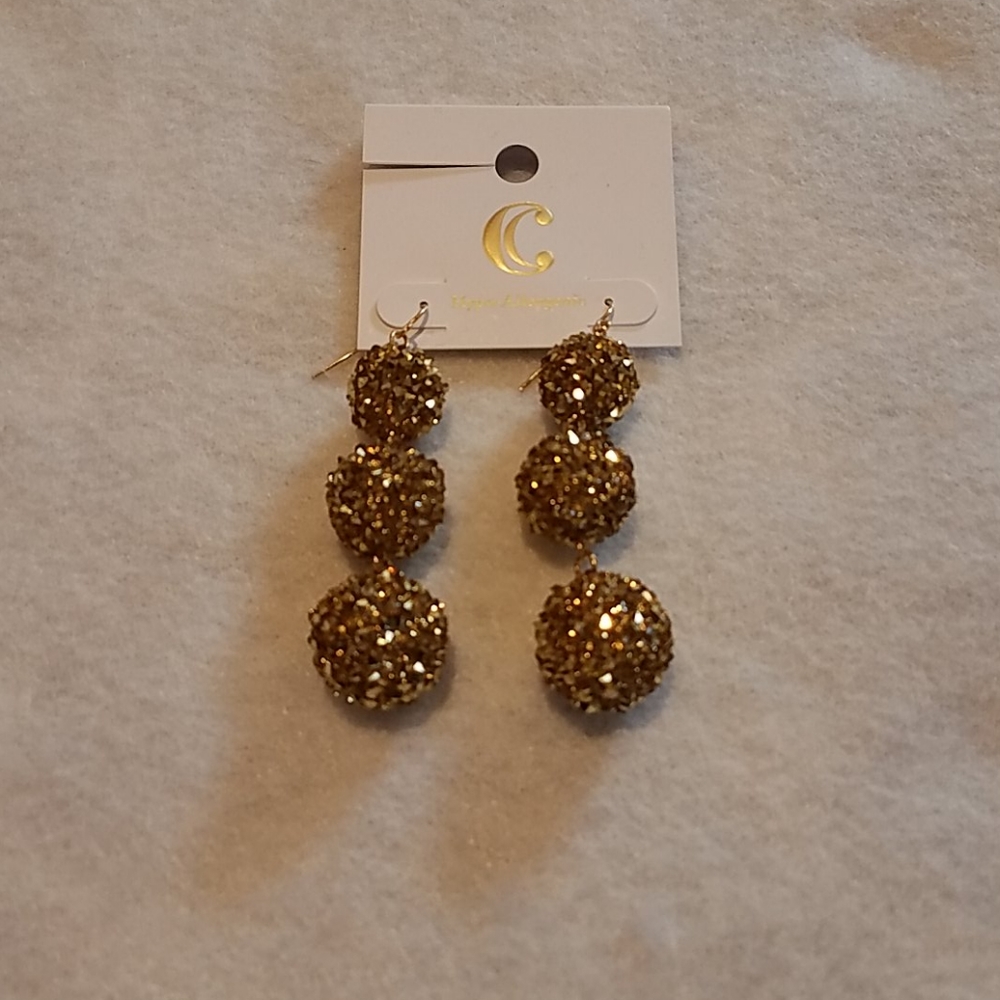 NWT.  Spikey Gold Hanging Ball Earrings